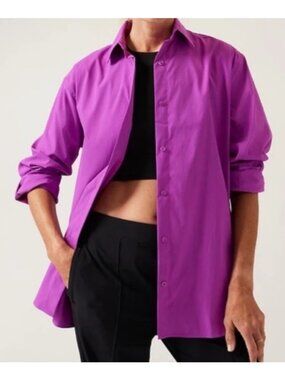 Athleta Womens Purple Button-Down Shirt 2X Long Sleeve Lightweight Relaxed Fit
